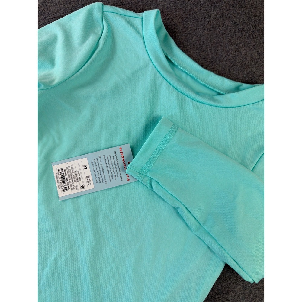 Cat & Jack Rash Guard Unisex 3T‎ Aqua UPF 50+ Long Sleeve Swim Shirt NEW